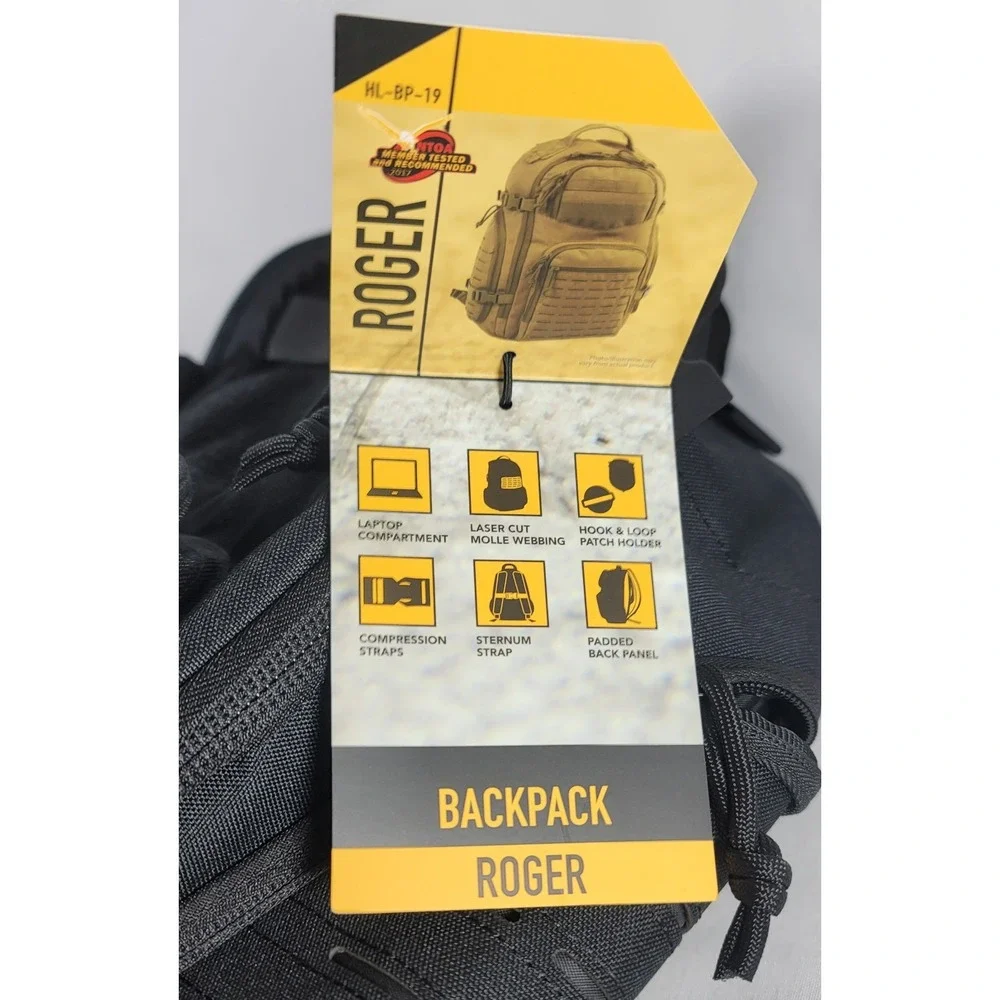 Highland Tactical Black Roger Molle Backpack Sternum Strap Padded Back Panel NWT